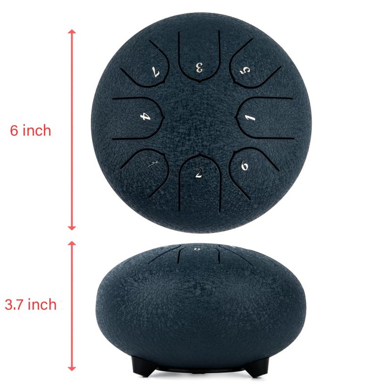 Ubblove Steel Tongue Drum 8 Notes 6 inches Musical Tank Drum Percussion Instrument with Tongue Drum Mallets Carry Bag Gifts for Adult Beginners (Black) - Image 4