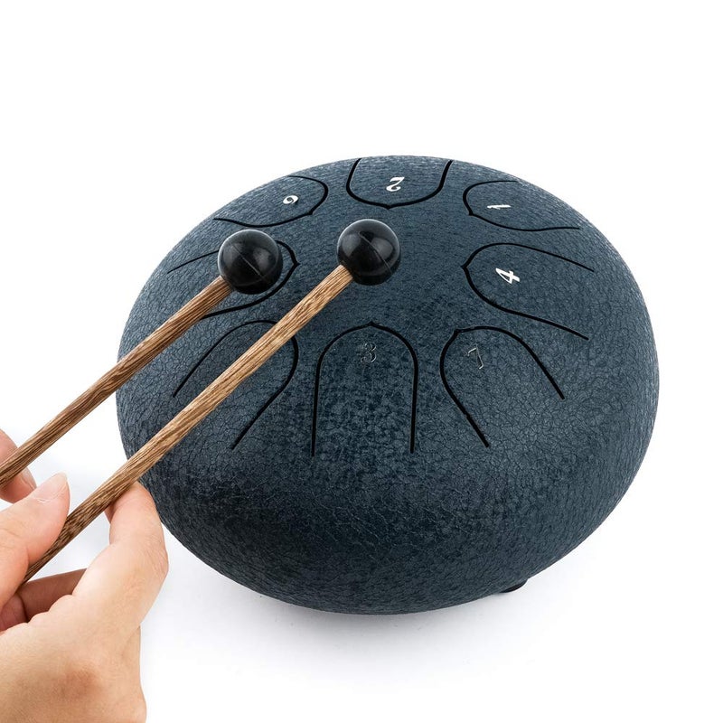 Ubblove Steel Tongue Drum 8 Notes 6 inches Musical Tank Drum Percussion Instrument with Tongue Drum Mallets Carry Bag Gifts for Adult Beginners (Black) - Image 3