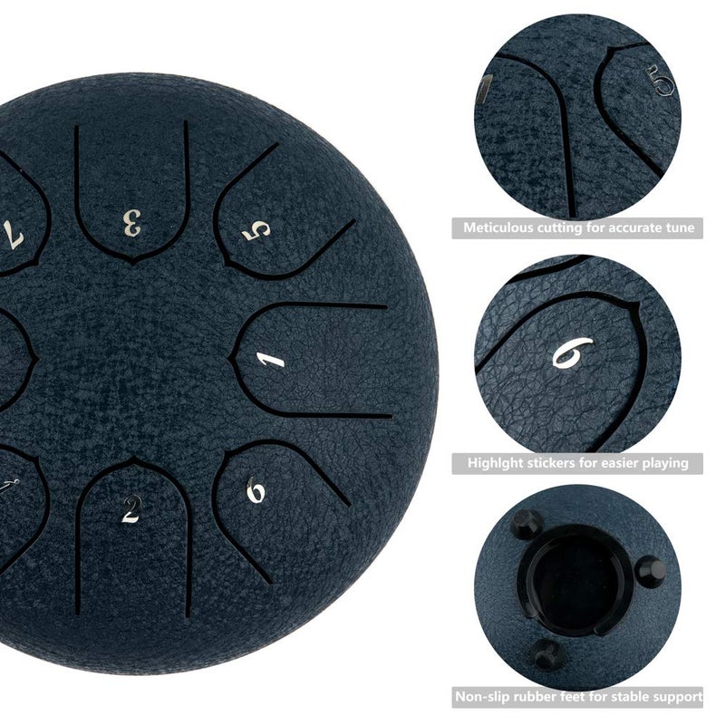 Ubblove Steel Tongue Drum 8 Notes 6 inches Musical Tank Drum Percussion Instrument with Tongue Drum Mallets Carry Bag Gifts for Adult Beginners (Black) - Image 2