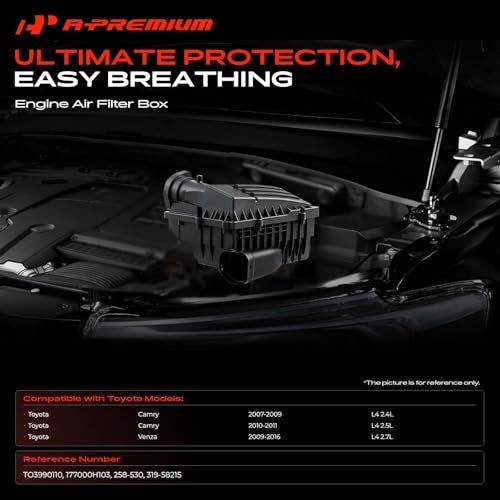 A-Premium Engine Air Filter Cleaner Box Housing Compatible with Toyota Camry 2007-2009 L4 2.4L, Camry 2010-2011 L4 2.5L, Venza 2009-2016 L4 2.7L, Replace# 177000H103 - Image 2