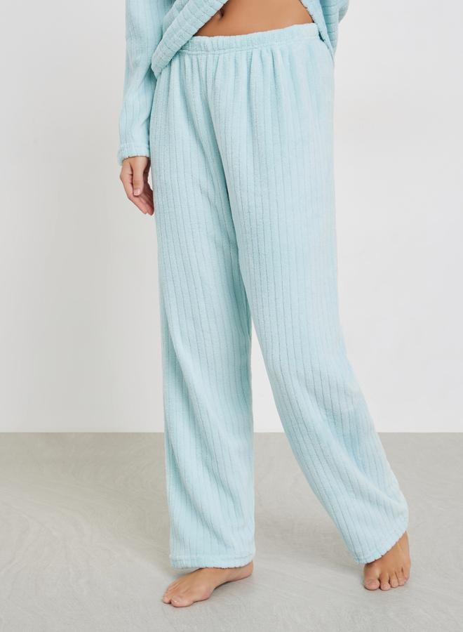 Styli Blue Self Striped Fleece Long Sleeve Top and Pyjama Set - Image 4