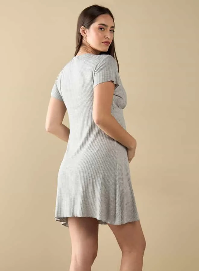 Splash FAV Ribbed Nursing V-neck Sleepshirt with Short Sleeves