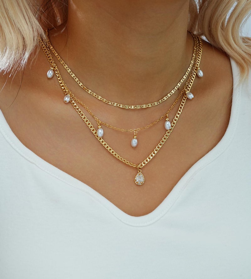 YEEZII Layered Gold Necklaces for Women Trendy, 3 Pcs 14K Gold Plated Choker Paperclip Box Chain Necklace, Stackable Women's Gold Pendant Necklaces Jewelry Set (Gold-3 Pcs-Pearl) - Image 5