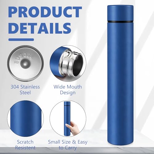 Vesici 2 Pack Dark Blue Slim Water Bottle 8.8 oz Small Stainless Steel Purse Compact Insulated Water Bottles Camping Travel Backpack Pocket Flask for Car Cold Coffee Tea - Image 3