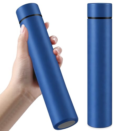 Vesici 2 Pack Dark Blue Slim Water Bottle 8.8 oz Small Stainless Steel Purse Compact Insulated Water Bottles Camping Travel Backpack Pocket Flask for Car Cold Coffee Tea - Image 1