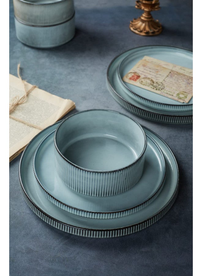 Famiware Star Dinnerware Sets, Plates and Bowls Set for 4, 12 Piece Dish Set, Smoky Blue - Image 2