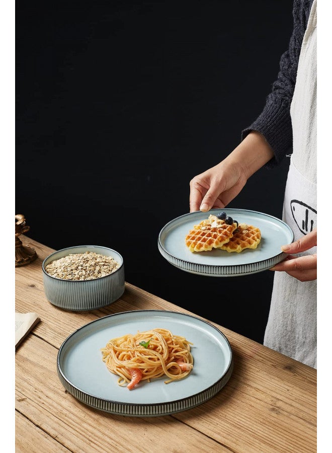 Famiware Star Dinnerware Sets, Plates and Bowls Set for 4, 12 Piece Dish Set, Smoky Blue - Image 4