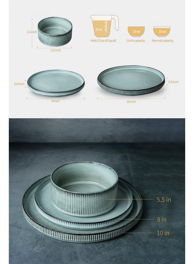 Famiware Star Dinnerware Sets, Plates and Bowls Set for 4, 12 Piece Dish Set, Smoky Blue - Image 3