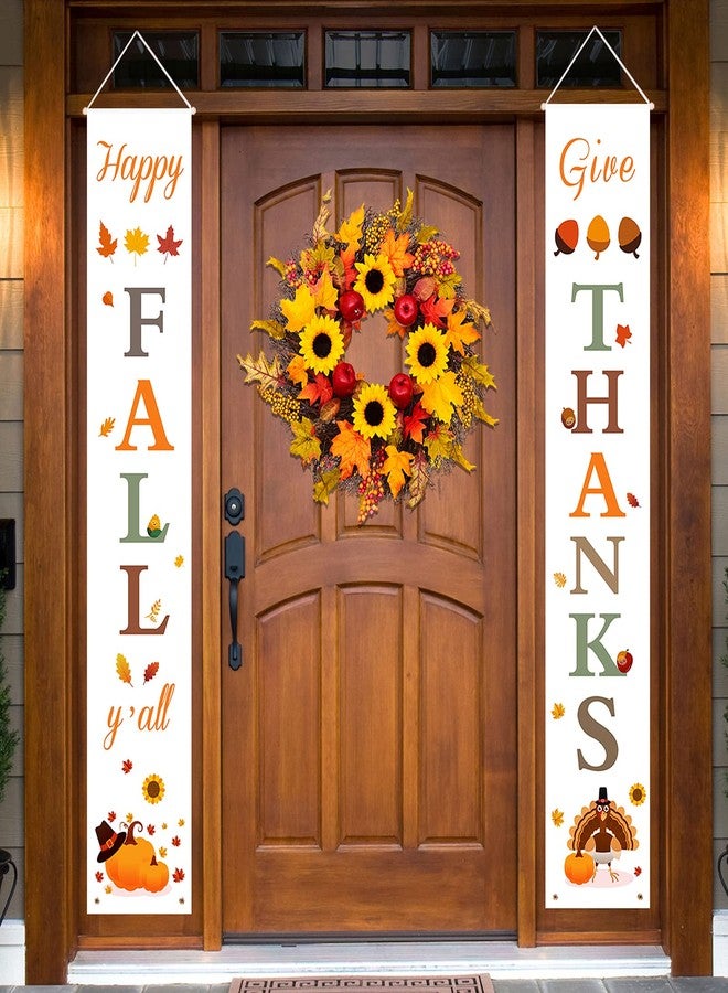 DAZONGE Fall Decor | Thanksgiving Decorations | Happy Fall Y'all & Give Thanks Porch Banners for Thanksgiving Decor | Welcome Fall Signs - Image 2