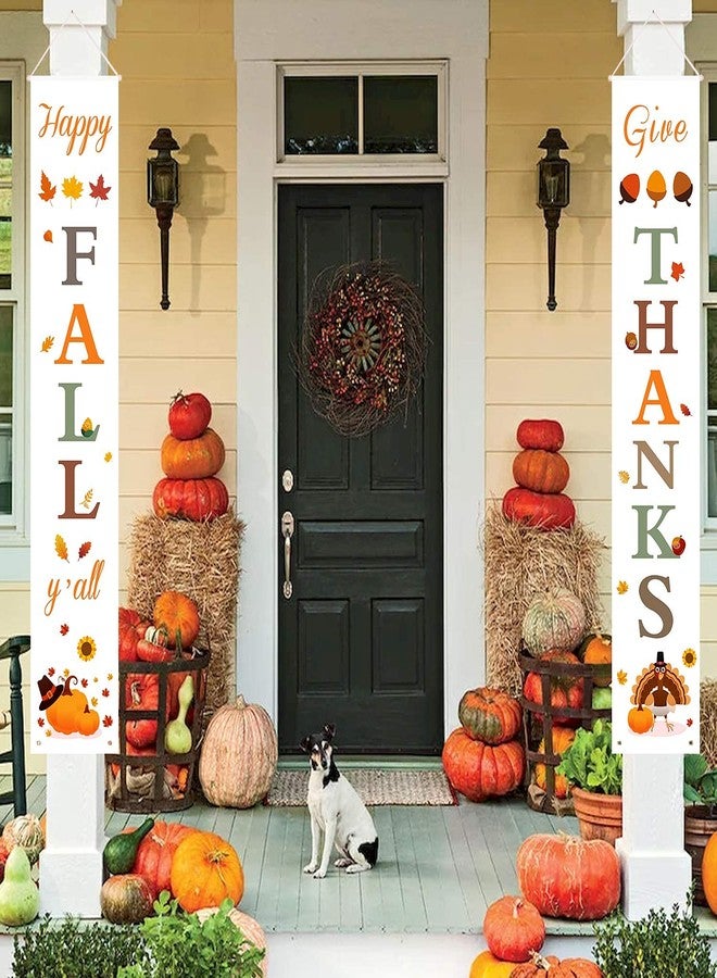 DAZONGE Fall Decor | Thanksgiving Decorations | Happy Fall Y'all & Give Thanks Porch Banners for Thanksgiving Decor | Welcome Fall Signs - Image 3