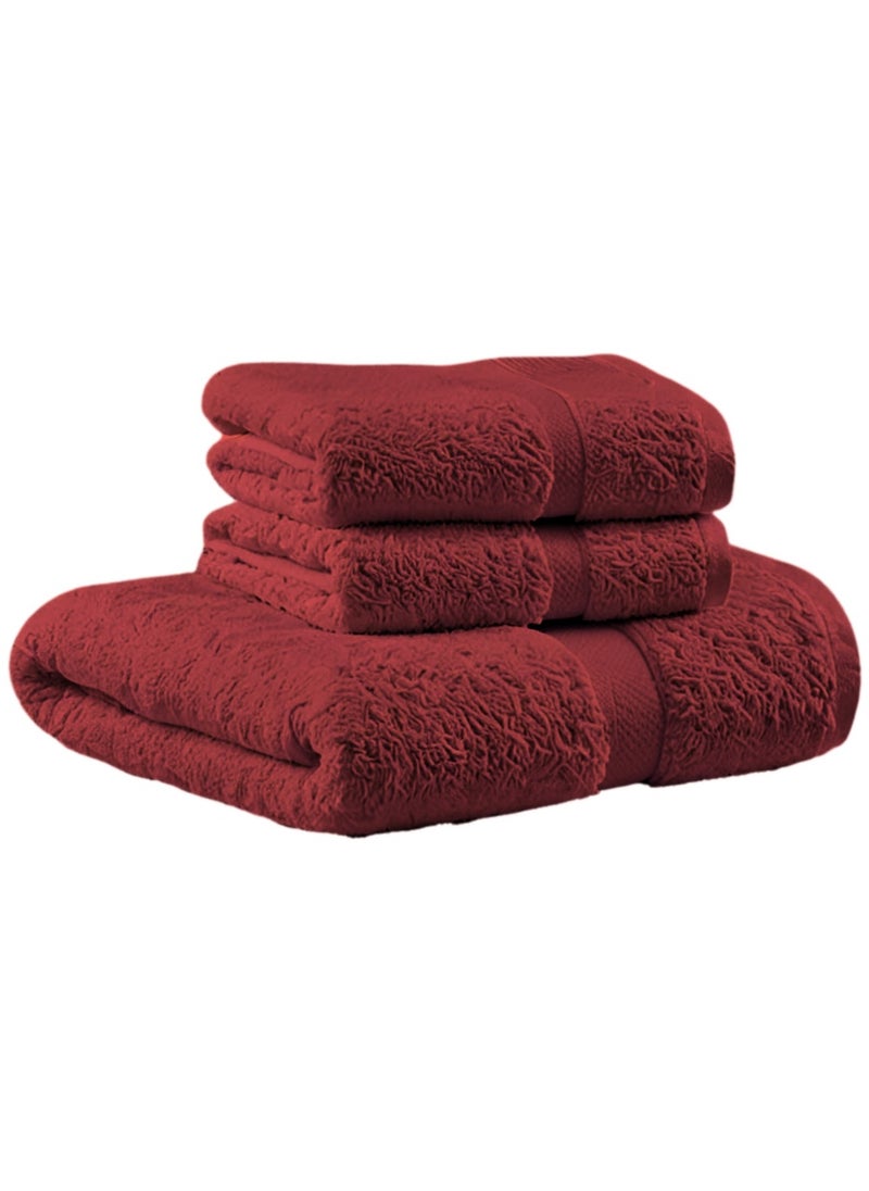 Aten Homeware ATEN Homeware 3 Piece Egyptian Cotton Bath Towels Set - 1 Extra Large Hand Towel 50 x 90 cm and 2 Face Towels 30 x 30 cm - Super Soft & Highly Absorbent, Quick Dry Towels (Cranberry)  - Image 1