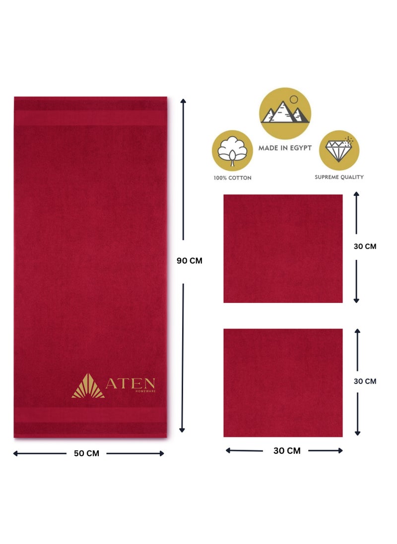 Aten Homeware ATEN Homeware 3 Piece Egyptian Cotton Bath Towels Set - 1 Extra Large Hand Towel 50 x 90 cm and 2 Face Towels 30 x 30 cm - Super Soft & Highly Absorbent, Quick Dry Towels (Cranberry)  - Image 5