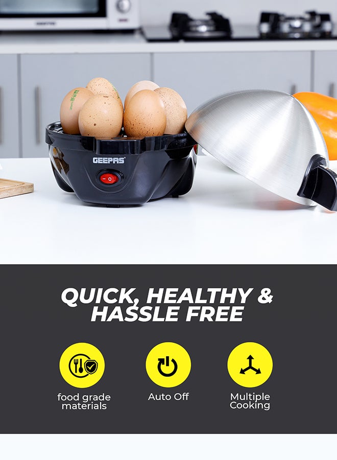 GEEPAS Egg Boiler, PP & SS Boiler, 7 Eggs at Once, GEB63032UK, Food Grade Stainless Steel Material, Power Lights & Automatic Buzzer, Soft/ Medium/ Hard Degree, Quick Healthy And Hassle Free, Steamer Function 350 W GEB63032UK Black & Silver - Image 3