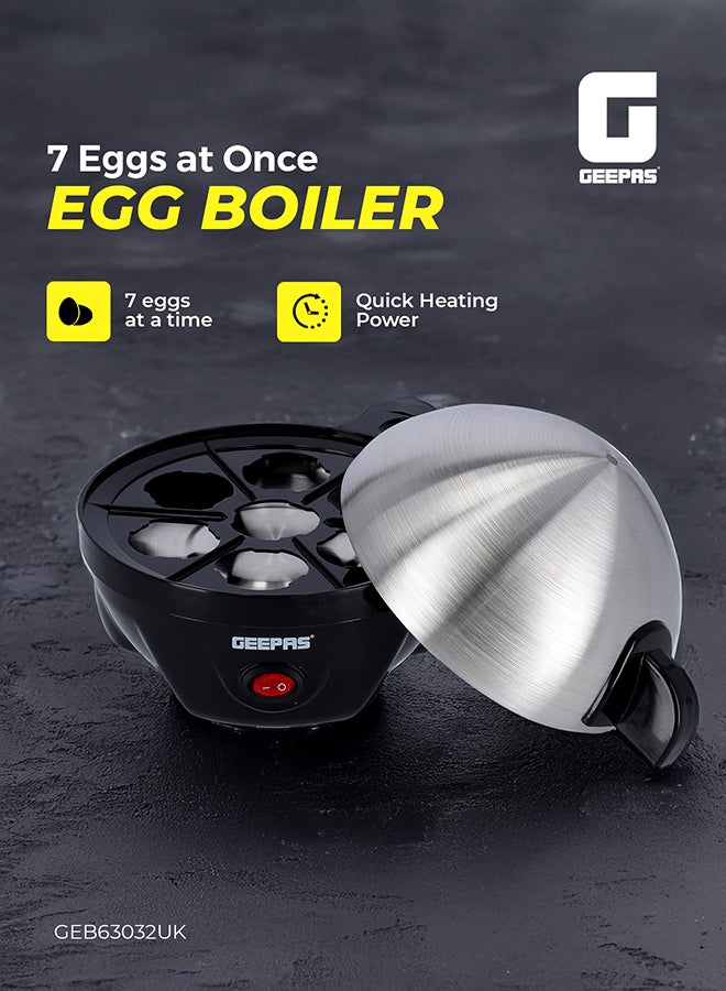 GEEPAS Egg Boiler, PP & SS Boiler, 7 Eggs at Once, GEB63032UK, Food Grade Stainless Steel Material, Power Lights & Automatic Buzzer, Soft/ Medium/ Hard Degree, Quick Healthy And Hassle Free, Steamer Function 350 W GEB63032UK Black & Silver - Image 2