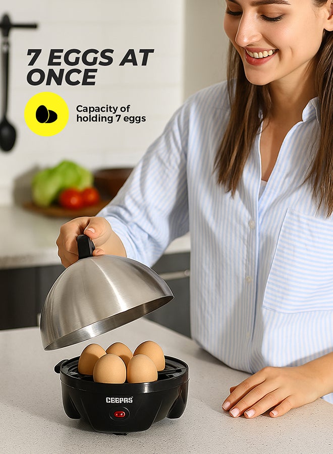 GEEPAS Egg Boiler, PP & SS Boiler, 7 Eggs at Once, GEB63032UK, Food Grade Stainless Steel Material, Power Lights & Automatic Buzzer, Soft/ Medium/ Hard Degree, Quick Healthy And Hassle Free, Steamer Function 350 W GEB63032UK Black & Silver - Image 4