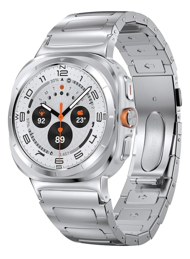 TIGER Stainless Steel Band Compatible with Galaxy Watch Ultra 47mm (2024) – No Gap Business Metal Replacement Strap for Samsung Galaxy Watch 7 Ultra 47mm – Premium Adjustable Wristband for Men – Durable & Stylish Silver  - Image 1