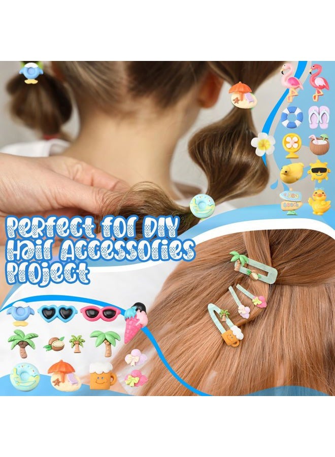 Giegxin 40 Pcs Summer Resin Charm Hawaii Beach Coconut Flamingo Plumeria Flower Flatback Cabochon Accessories Cute Embellishments Bulk for Jewelry Cellphone Case Scrapbooking Headband DIY Craft Making - Image 4