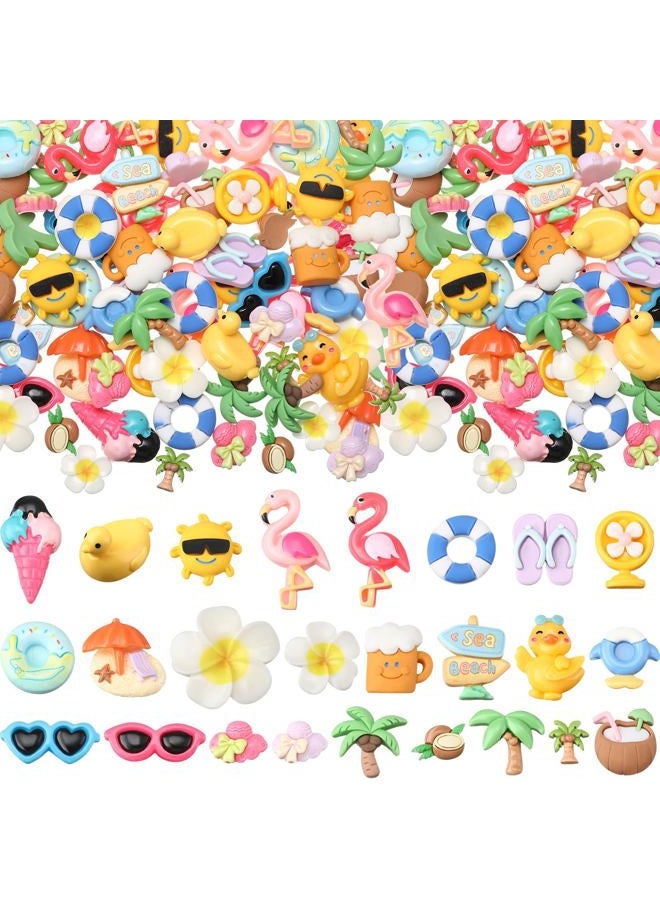 Giegxin 40 Pcs Summer Resin Charm Hawaii Beach Coconut Flamingo Plumeria Flower Flatback Cabochon Accessories Cute Embellishments Bulk for Jewelry Cellphone Case Scrapbooking Headband DIY Craft Making - Image 1