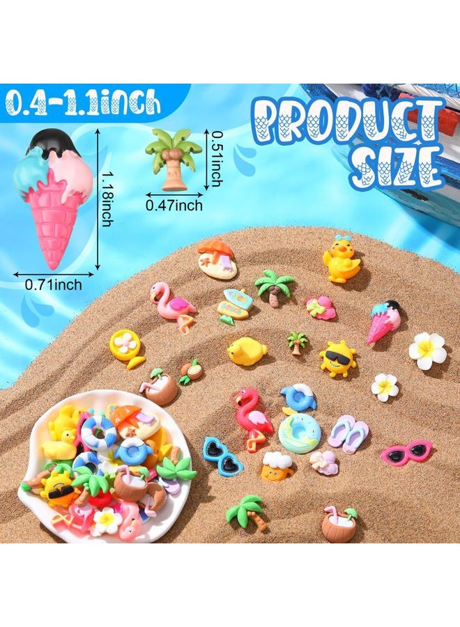 Giegxin 40 Pcs Summer Resin Charm Hawaii Beach Coconut Flamingo Plumeria Flower Flatback Cabochon Accessories Cute Embellishments Bulk for Jewelry Cellphone Case Scrapbooking Headband DIY Craft Making - Image 2