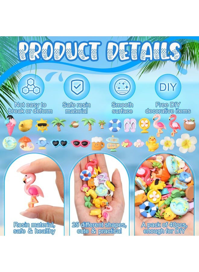 Giegxin 40 Pcs Summer Resin Charm Hawaii Beach Coconut Flamingo Plumeria Flower Flatback Cabochon Accessories Cute Embellishments Bulk for Jewelry Cellphone Case Scrapbooking Headband DIY Craft Making - Image 3