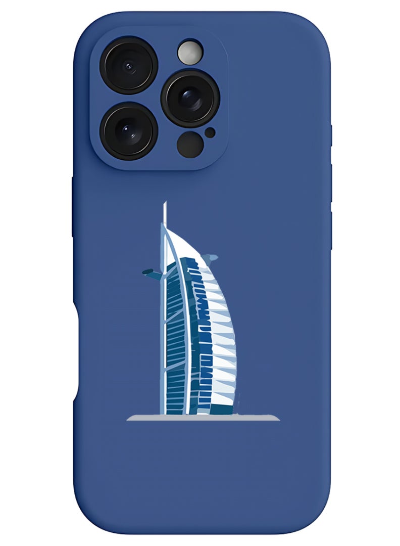 Theodor iPhone 16 Pro Max Blue Protective Slim Fit Case Liquid Silicone Cover with Full Body Protection Anti-Scratch Shockproof Case For iPhone - Burj Al arab - Image 1