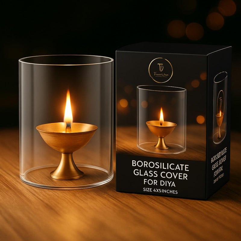True Decor True Décor Diya for Puja Glass Cover Akhand Jyoti Diya Glass Large (Height: 4 Inch Width: 3 Inch) - Image 5