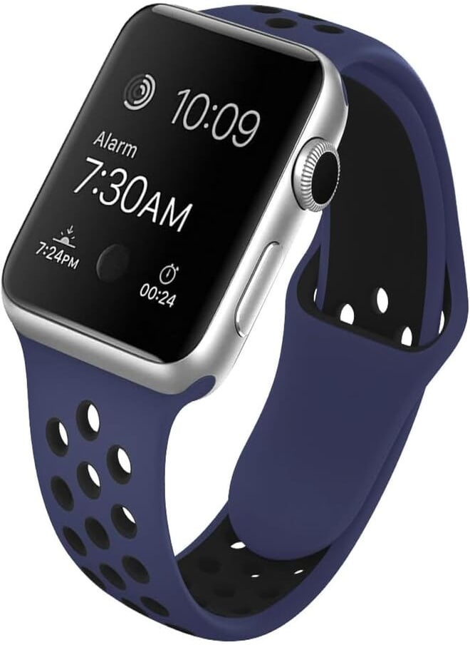 Izone - IZONE Silicone Sport Strap Band for Apple Watch Series 2,3,4,5,6,7,SE,8,Ultra (38mm/40mm/41mm, Blue Black) - Image 1