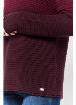 Harmont & Blaine Women Crew Neck Knitted Sweater, Burgundy  - Image 4