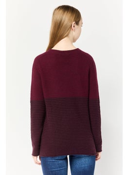 Harmont & Blaine Women Crew Neck Knitted Sweater, Burgundy  - Image 2