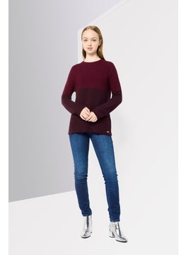 Harmont & Blaine Women Crew Neck Knitted Sweater, Burgundy  - Image 3