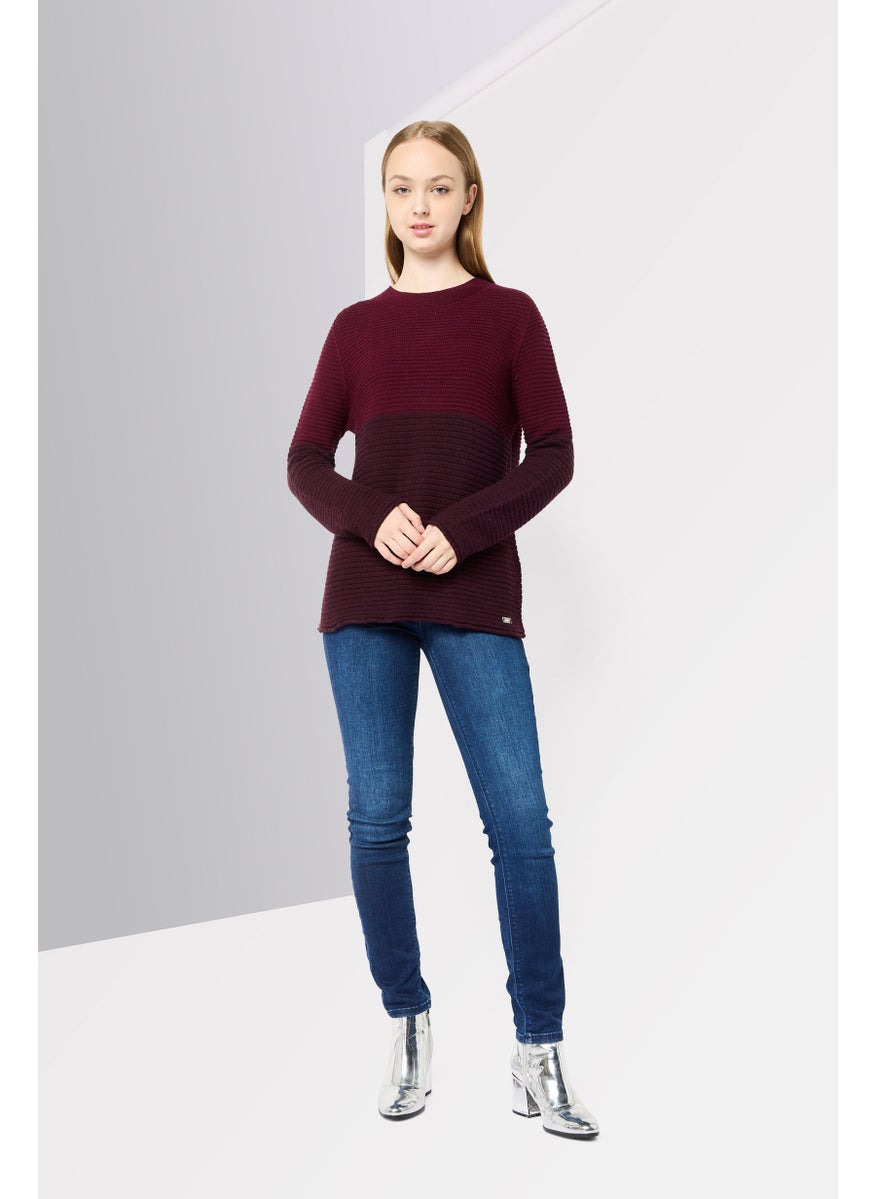 Harmont & Blaine Women Crew Neck Knitted Sweater, Burgundy  - Image 3