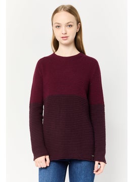 Harmont & Blaine Women Crew Neck Knitted Sweater, Burgundy  - Image 1