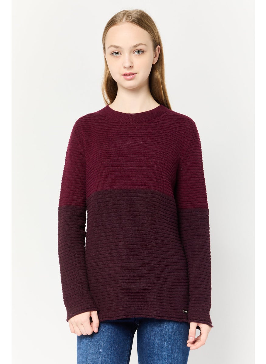 Harmont & Blaine Women Crew Neck Knitted Sweater, Burgundy  - Image 1