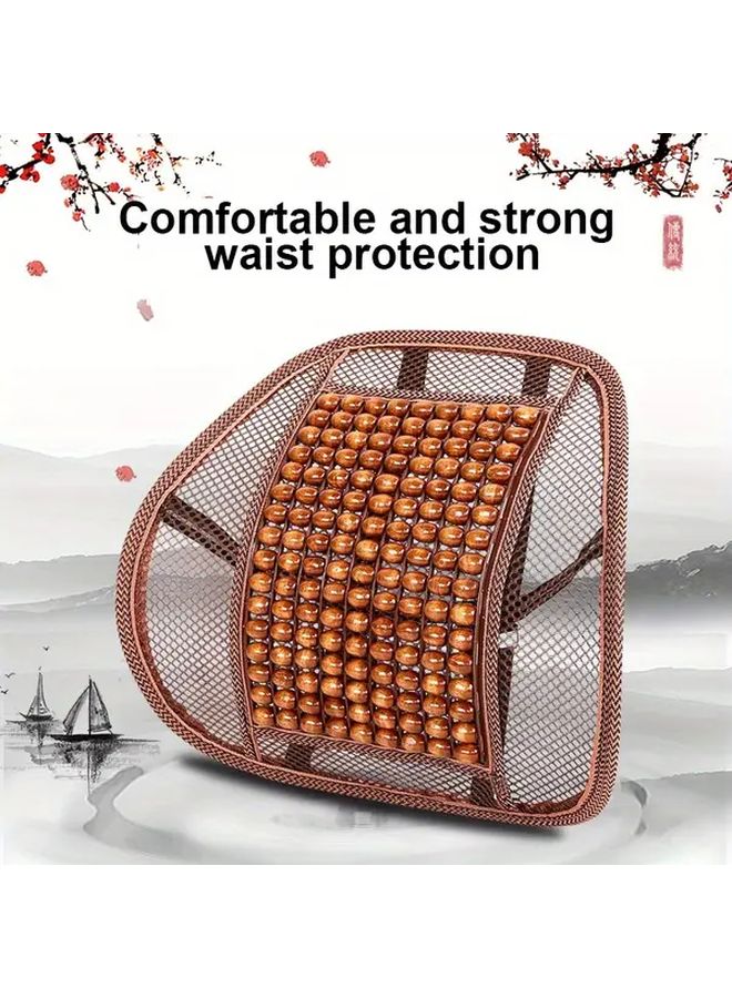 Coffee Color Wooden Bead Lumbar Support Cushion with Massage for Car Office Home Seat Backrest - Image 1