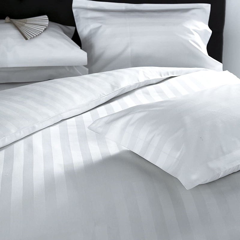 Bed N Home Satin Stripe Duvet Cover Set (220x240cm, White)