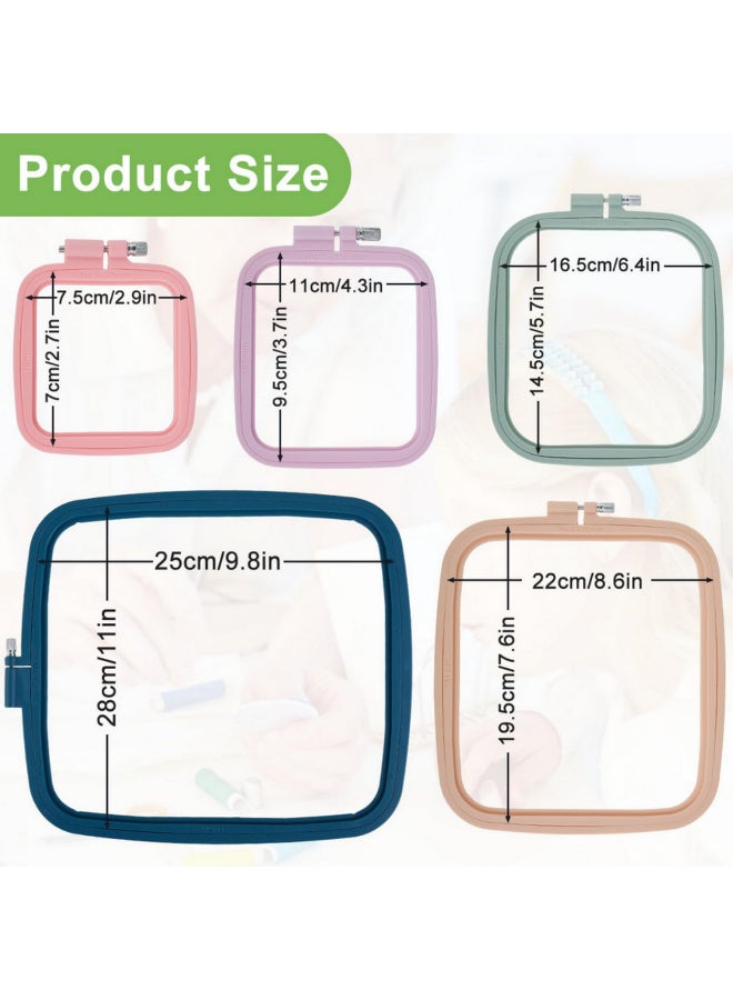 5 Pieces Square Embroidery Hoops ABS Plastic Multicolor Cross Stitch Hoop for Cross Stitch For DIY Embroidery Craft Cross Stitch and DIY Craft Sewing 5 Sizes - Image 2