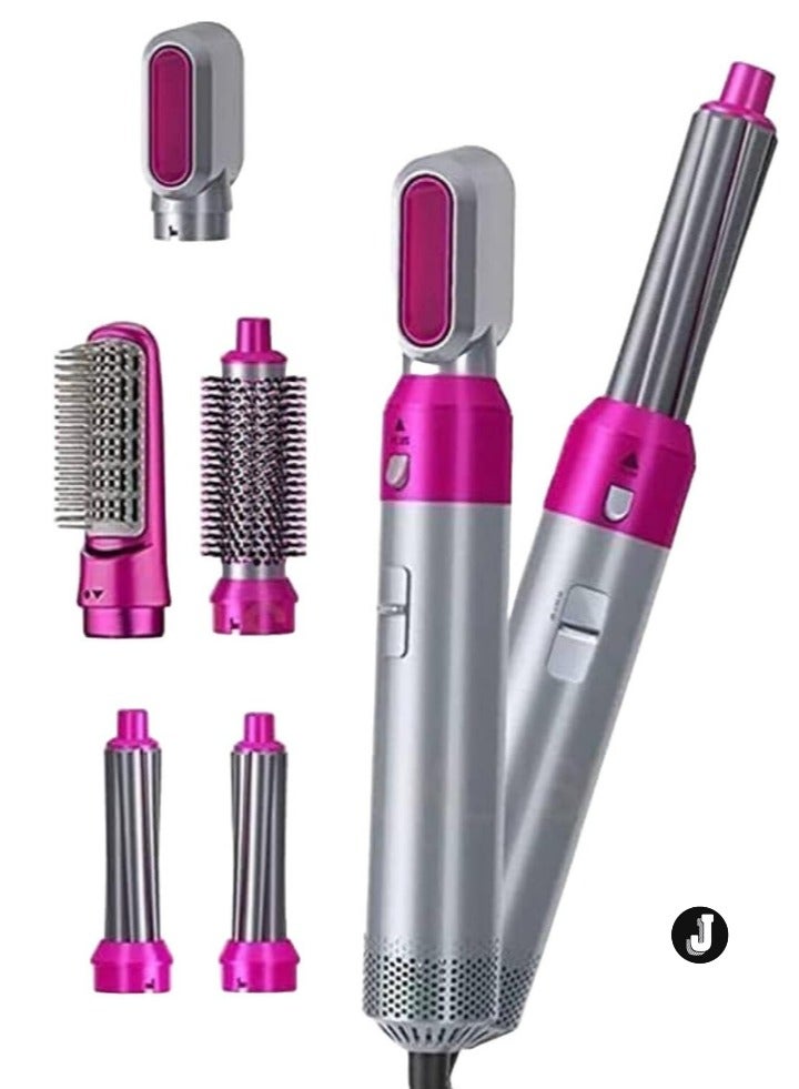 JAJEEK 5-in-1 Hot Air Brush for Volumizing, Drying, Styling, and Curling (Silver Purple) - Image 1