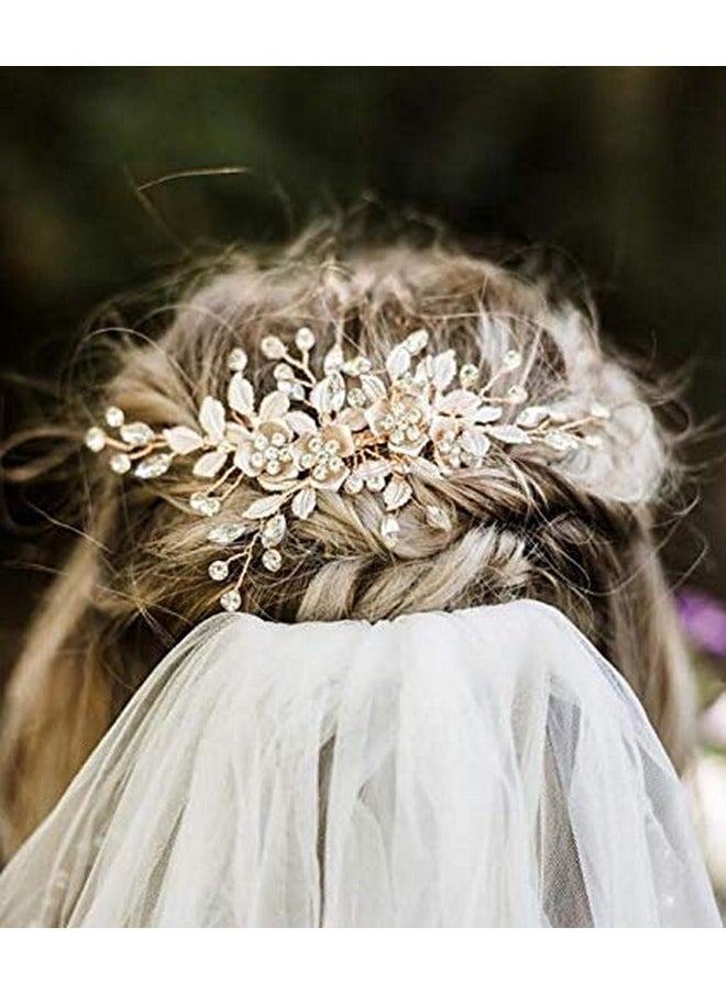 YERTTER YERTTER Vintage Rhinestones Bride Wedding Hair Accessories for Brides Crystal Floral Leaves Bridal Hair Comb for Women and Girls (Gold)  - Image 2