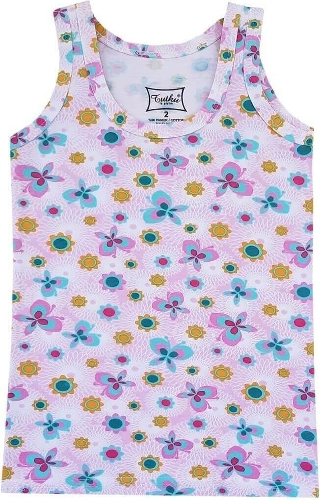 Tutku 12-Piece Economical Package Elastane Printed Patterned Wide Strap Girls Undershirt  - Image 2