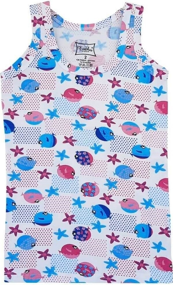 Tutku 12-Piece Economical Package Elastane Printed Patterned Wide Strap Girls Undershirt  - Image 4