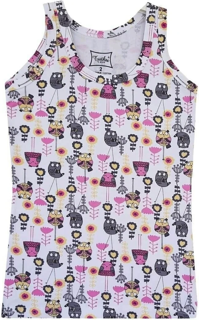 Tutku 12-Piece Economical Package Elastane Printed Patterned Wide Strap Girls Undershirt
