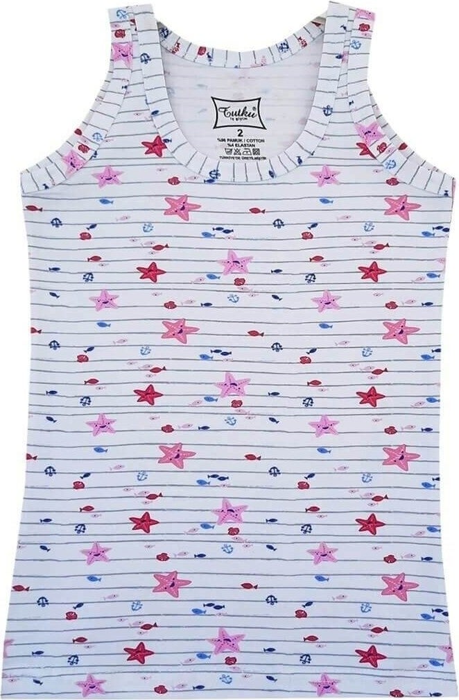 Tutku 12-Piece Economical Package Elastane Printed Patterned Wide Strap Girls Undershirt  - Image 3