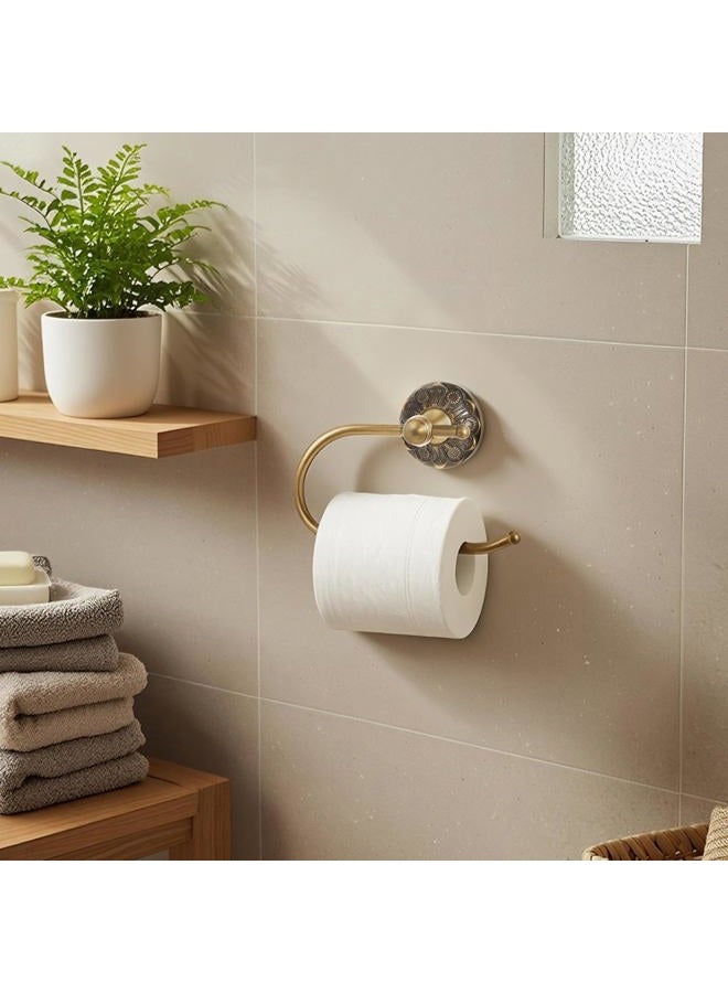Otoolling 2 Pieces Set Antique Brass Toilet Paper Holder Retro Brass Hand Towel Ring Tissue Roll Paper Hanger Bathroom Hardware Wall Mounted Vintage Bathroom Accessories (Retro) - Image 5