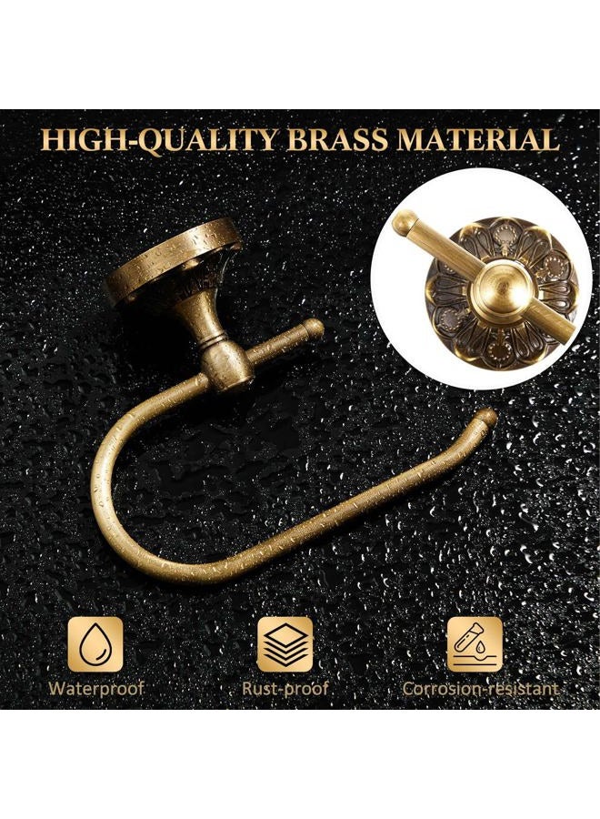 Otoolling 2 Pieces Set Antique Brass Toilet Paper Holder Retro Brass Hand Towel Ring Tissue Roll Paper Hanger Bathroom Hardware Wall Mounted Vintage Bathroom Accessories (Retro) - Image 4