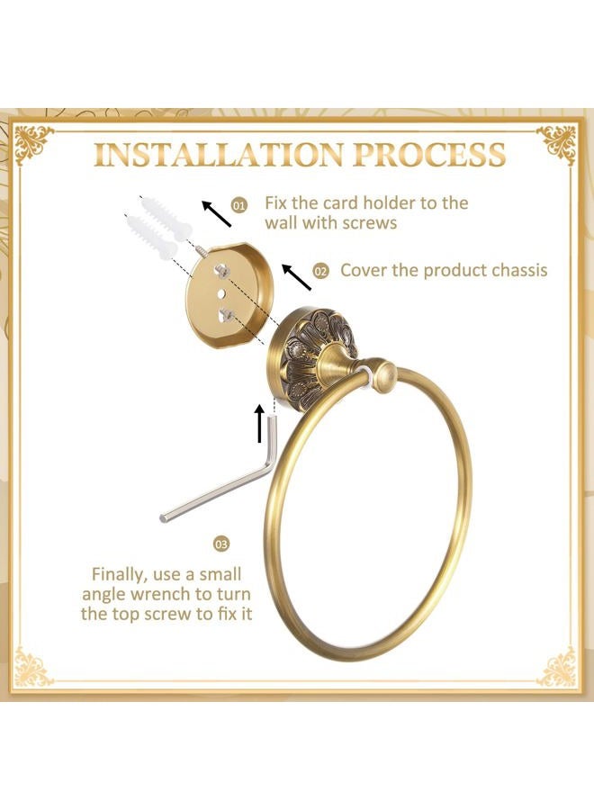 Otoolling 2 Pieces Set Antique Brass Toilet Paper Holder Retro Brass Hand Towel Ring Tissue Roll Paper Hanger Bathroom Hardware Wall Mounted Vintage Bathroom Accessories (Retro) - Image 3