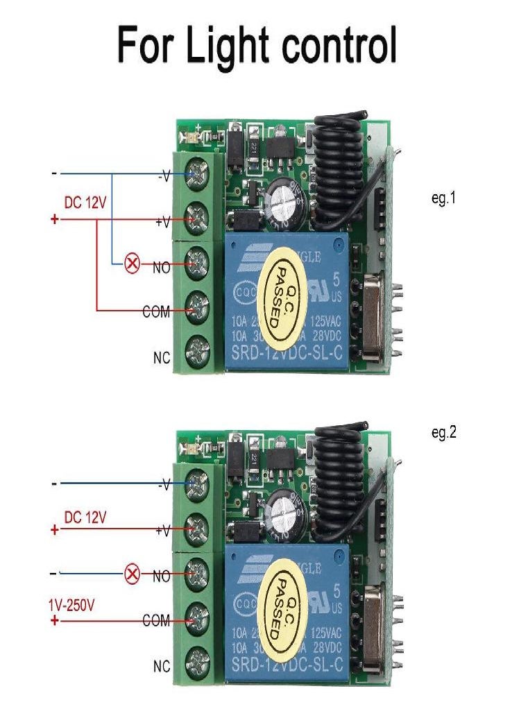 Eckek - Kebidu 433 Mhz DC12V 10A 1 CH Relay Remote Control Switch Receiver + 2 Learning Code Transmitter Wireless Universal Remote Control for Garage Door - Image 1