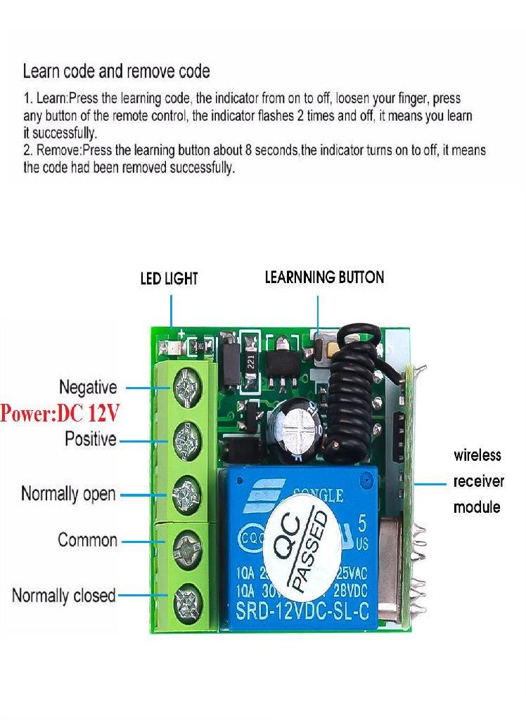 Eckek - Kebidu 433 Mhz DC12V 10A 1 CH Relay Remote Control Switch Receiver + 2 Learning Code Transmitter Wireless Universal Remote Control for Garage Door - Image 1