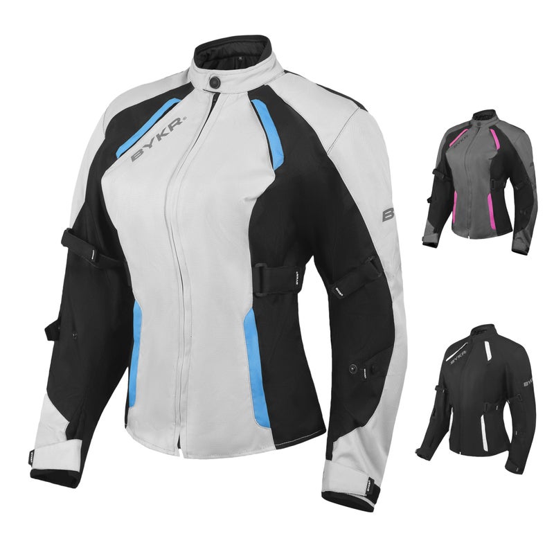 Generic BYKR Womens Motorcycle Jacket For Women Ladies Motorsports Enduro Biker Adventure CE Armored Powersports Protective Jackets, Silver/Blue, L  - Image 1