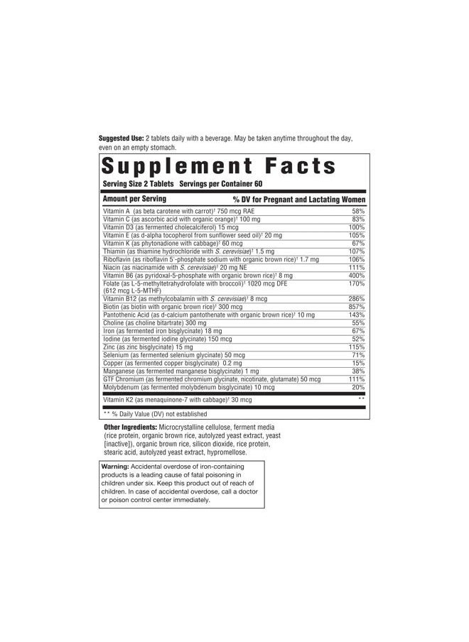 Innate Response Formulas INNATE Response Formulas Baby & Me Multivitamin - Prenatal and Postnatal Vitamin with Folate, Choline, and Vitamins B12 and D3 - Vegetarian, Non-GMO, and Gluten-Free - 120 Tablets (60 Servings)  - Image 2