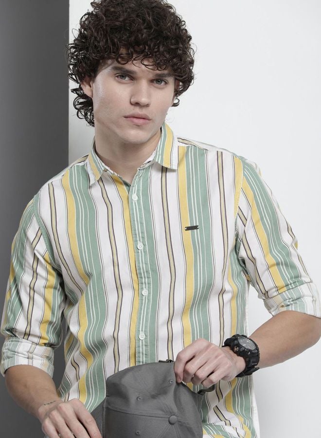 The Indian Garage Co Men Regular Fit Striped Full Sleeves Cutaway Collar Casual Shirt - Image 1